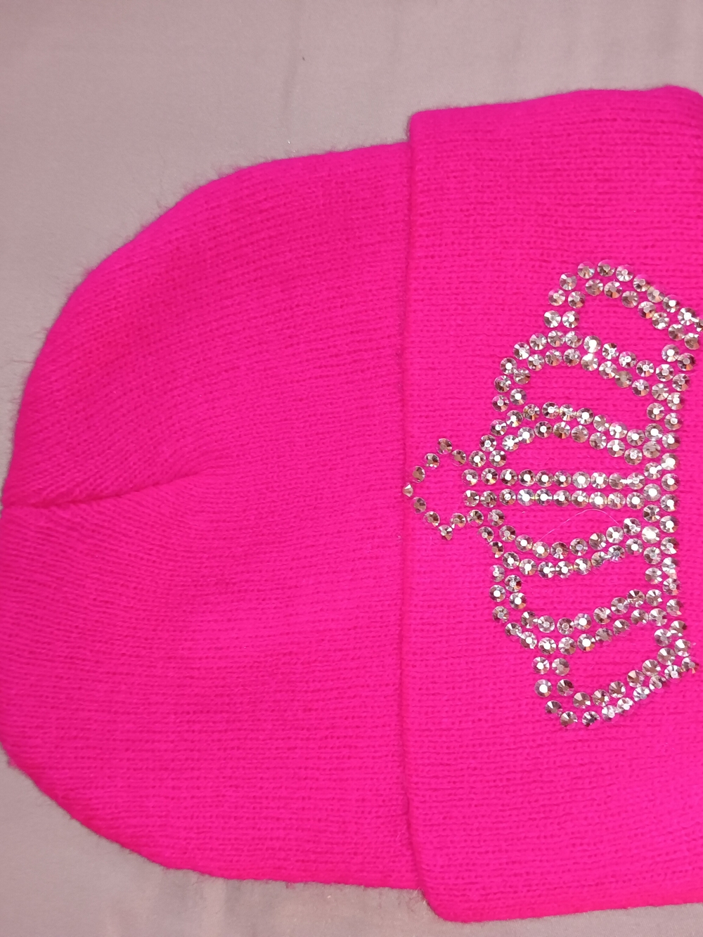 Rhinestone Crown Hot Pink Knit Beanie
